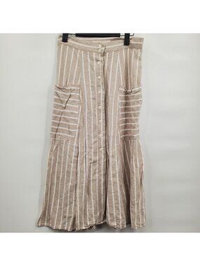 Happy Nature Pinstripe Button Maxi Skirt Size 4 Linen Blend Boho Minimalist